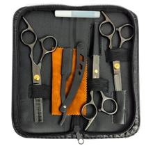 Kit Tesouras Profissionais Barbeiro Com Navalha - Tomate