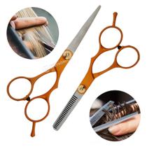 Kit Tesouras Profissional Corte Cabelo Masculino Feminino Salão Beleza Cor Dourado LMF1150