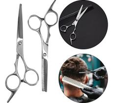 Kit Tesouras Profissional Inoxidável Barbeiro Estojo 7 Peças