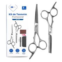 Kit Tesouras Profissional Prata Com Estojo Para Corte