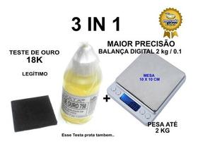 Kit Test Ouro- Pedra De Toque+ Ácido 18k+ Balança 2 Kg 0.1