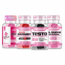 Kit Testo Feminy Body Nutry + Burn Abdomen Feminy + Colágeno Hidrolisado Feminy + Cafeína 200mg Rosie