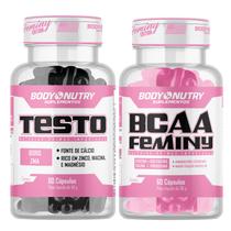 Kit Testo Feminy, pote 60 cápsulas, Body Nutry + Bcaa Feminy Importado - 60 cáps Ultra Concentrado