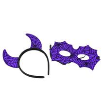 Kit Tiara Arco Máscara Fantasia Carnaval Diabinha Roxo