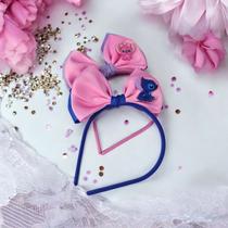 Kit Tiara Arquinho Infantil Menina Stitch Rosa Azul