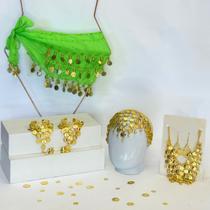 Kit Tiara, Cinto, Colar, Brincos E Par De Pulseiras Moedas Dança Do Ventre/Cigana/Indiana - KIT12