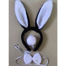 Kit Tiara Coelho Fantasia Festa Cosplay Preto Com Branco