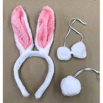 Kit Tiara Coelho Pelúcia Para Fantasia Cosplay Orelha Rabinho Gravata Preto Kit Tiara Coelho Pelúcia Para Fantasia Cosplay Orelha Rabinho Gravata Preto