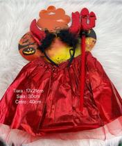 Kit tiara com Fantasia Diabinha Festa Halloween Cosplay infantil 2-5anos tamanho unico Kit tiara com Fantasia Diabinha Festa Halloween Cosplay infantil 2-5anos tamanho unico