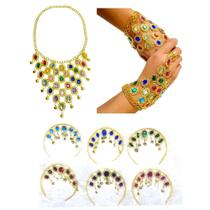 Kit Tiara com Pedras Coloridas, Par de Pulseiras Coloridas e Colar com Pedras Coloridas Dança do Ventre - KIT33 Kit Tiara com Pedras Coloridas, Par de Pulseiras Coloridas e Colar com Pedras Coloridas Dança do Ventre - KIT33