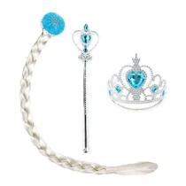 Kit Tiara Com Trança E Varinha Princesa Gelada Fantasia