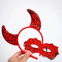 Kit Tiara e Máscara Fantasia Carnaval Festa Vermelha