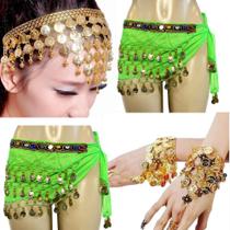 Kit Tiara, Par De Pulseira E Lenço Quadril Dança do Ventre/Cigana/Indiana - KIT22 Kit Tiara, Par De Pulseira E Lenço Quadril Dança do Ventre/Cigana/Indiana - KIT22
