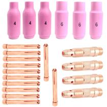 Kit TIG - 3 Bocais 4 - 3 Bocais 6 - 6 Pinça 1,6mm - 6 Pinça 2,4mm - 2 Difusor 1,6mm - 2 Difusor 2,4mm