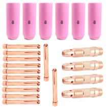 Kit TIG - 6 Bocais 8 - 6 Pinça 1,6mm - 6 Pinça 2,4mm - 2 Difusor 1,6mm - 2 Difusor 2,4mm