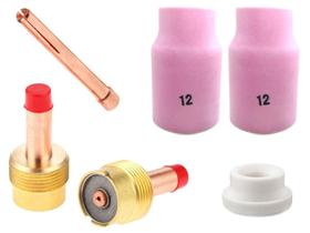Kit Tig Gás Lens Pesado: 1 Pinça 1,6mm + 1 Difusor 1,6mm + 1 Isolador + 2 Bocal Cerâmico N12 - Maqpoint