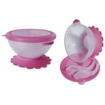 Kit Tigela Com Sucção E Talheres Infantil Rosa Ibimboo