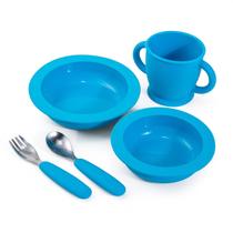 Kit Tigela Prato Infantil Completo 5 Peças Azul Moda Do Chef