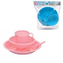 Kit tigela refeição bebe prato duvertiido copo talher completo 5 peças infantil alimento