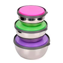 Kit Tigelas Aço Inox Com Tampa Colorida Cozinha Geladeira Kit Tigelas Aço Inox Com Tampa Colorida Cozinha Geladeira