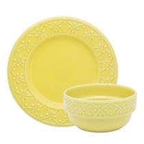 Kit Tigelas Bowl e Pratos de Sobremesa 4 Peças Mendi Sicília Oxford Cerâmica