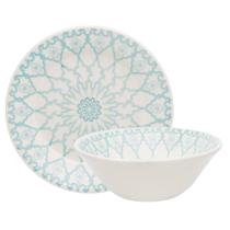 Kit Tigelas Bowl e Pratos de Sobremesa 8 Peças Donna Mandala Oxford Cerâmica