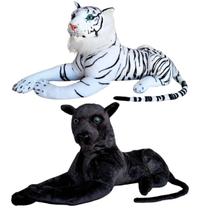 Kit Tigre Branco e Pantera Pelúcia Realista Grande Safari - Sunn Toys