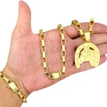 Kit Tijolinho 10mm + Pingente Ferradura Banhado a Ouro