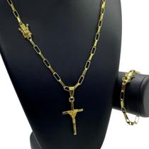 Kit Tijolinho 6mm + Cruz Fio - Banhado a Ouro Kit Tijolinho 6mm + Cruz Fio - Banhado a Ouro