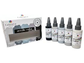 Kit Tinta Acrílica Color 30ml Tons de Cinza Talento