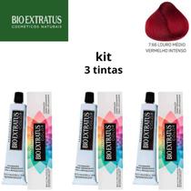 Kit tinta bio extratus 7.66 louro médio vermelho intenso - 3 unidades