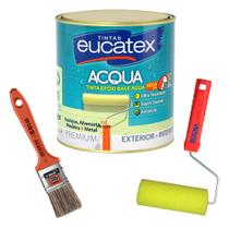 Kit Tinta Epoxi Base Agua 900ml Branco para Azulejo Cerâmica + Rolo + Pincel - Eucatex