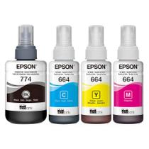 Kit Tinta Epson 774 Preta + 664 Ciano Amarela Magenta Original para EcoTank L606 L656 L1455 Workforce M100 M105 M205