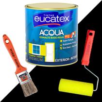 Kit Tinta Esmalte Base Água Brilhante 900ml + Rolo + Pincel