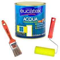 Kit Tinta Esmalte Base Água Brilhante 900ml + Rolo + Pincel