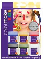 Kit Tinta Facial 6 Cores + Pincel E Glitter Prata Colormake