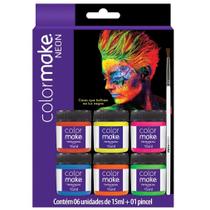 Kit Tinta Facial Líquida Neon com Pincel 15ml - 6 Unidades - Color Make