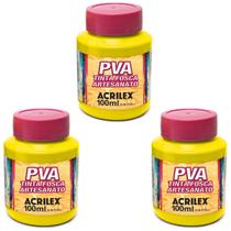 Kit Tinta Fosca Artesanato PVA Amarelo Lim. 3x 100ml Acrilex Kit Tinta Fosca Artesanato PVA Amarelo Lim. 3x 100ml Acrilex