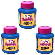 Kit Tinta Fosca Artesanato PVA Azul Mar 3x 100ml Acrilex Kit Tinta Fosca Artesanato PVA Azul Mar 3x 100ml Acrilex