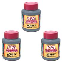 Kit Tinta Fosca Artesanato PVA Cinza Lunar 3x 100ml Acrilex