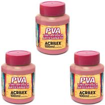 Kit Tinta Fosca Artesanato PVA Flamingo 3x 100ml Acrilex Kit Tinta Fosca Artesanato PVA Flamingo 3x 100ml Acrilex