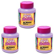 Kit Tinta Fosca Artesanato PVA Lilás 3x 100ml Acrilex Kit Tinta Fosca Artesanato PVA Lilás 3x 100ml Acrilex