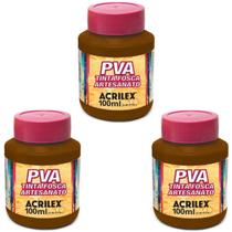Kit Tinta Fosca Artesanato PVA Marrom 3x 100ml Acrilex Kit Tinta Fosca Artesanato PVA Marrom 3x 100ml Acrilex
