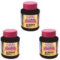 Kit Tinta Fosca Artesanato PVA Preto 3x 100ml Acrilex Kit Tinta Fosca Artesanato PVA Preto 3x 100ml Acrilex