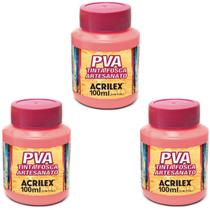 Kit Tinta Fosca Artesanato PVA Rosa Chá 3x 100ml Acrilex Kit Tinta Fosca Artesanato PVA Rosa Chá 3x 100ml Acrilex
