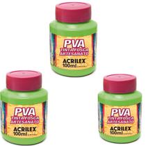 Kit Tinta Fosca Artesanato PVA Verde Folha 3x 100ml Acrilex Kit Tinta Fosca Artesanato PVA Verde Folha 3x 100ml Acrilex