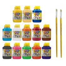 Kit Tinta guache 13 cores 250ml + 2 pincéis N 12 Acrilex
