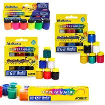 Kit Tinta Guache Tempera 30 cores diferentes Acrilex Escolar Infantil Artes Ensino Maternal Fundamental