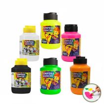 Kit Tinta Guache Tempera 6 Cores 250ml Neon Acrilex Escolar Infantil Ideal para atividades Pintura