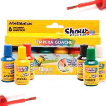 Kit Tinta Guache Tempera Acrilex 6 Cores 18ml c/ Pincel na Tampa Show Color